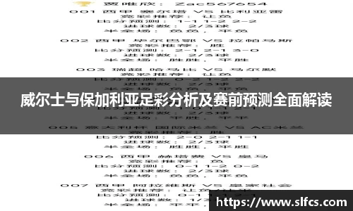 威尔士与保加利亚足彩分析及赛前预测全面解读